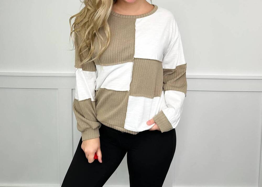 NEW BIBI color block long sleeve top in latte